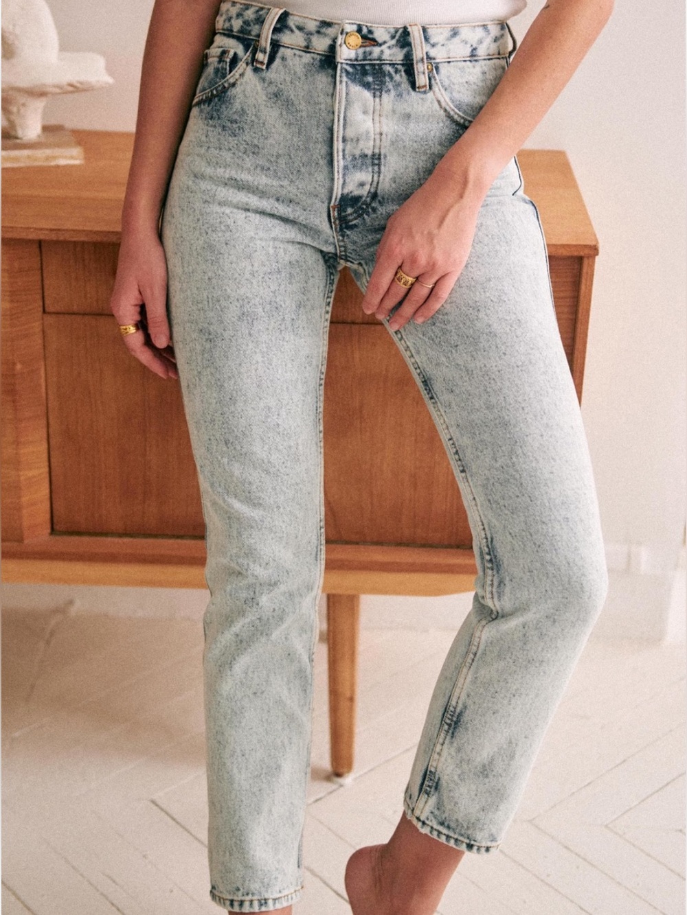 ⁠Sézane Le Brut High Rise Straight Leg Jeans Edge Blue Denim Size 26⁠